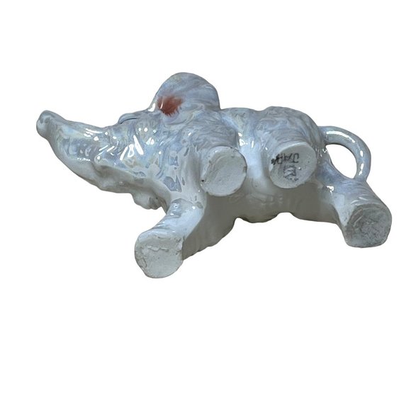 Vintage White Iridescent Ceramic Elephant Trunk Raised Japan - Picture 5 of 6